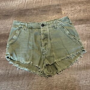 Free People Green Raw & Patched Shorts